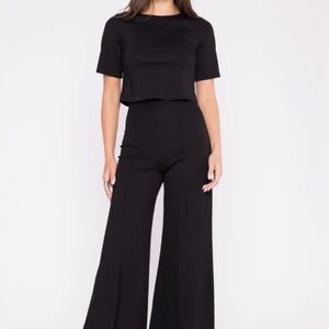 Alberto Makali WT Elegant Black Side Slit Wide Leg Trousers SZ 8